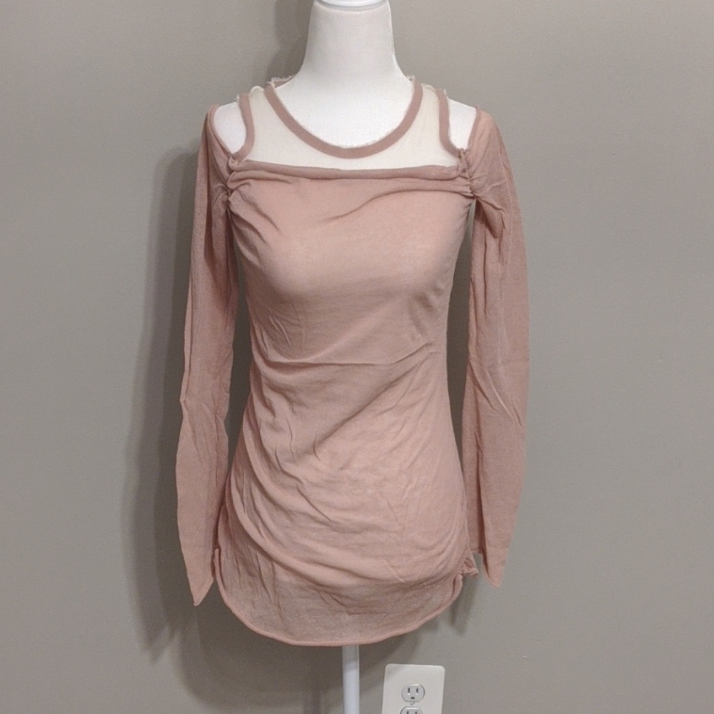 4 for $10 // pink sheer cold shoulder top